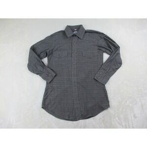 Prior Shirt Mens Small 14 1/2-33 Gray Stars Pearl Snap Western Long Sleeve‎ USA*